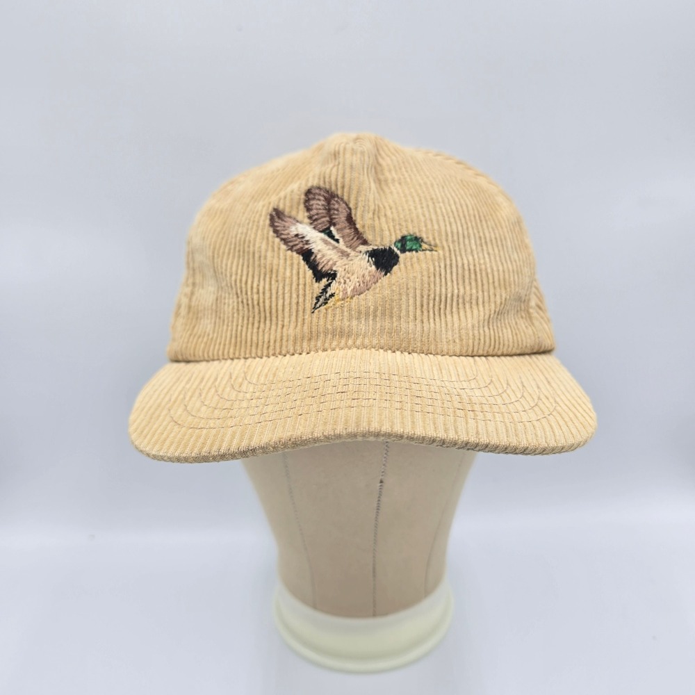 Vintage Corduroy Snapback Hat Tan Flying Duck Embroidery Hunting Retro Dad Hat